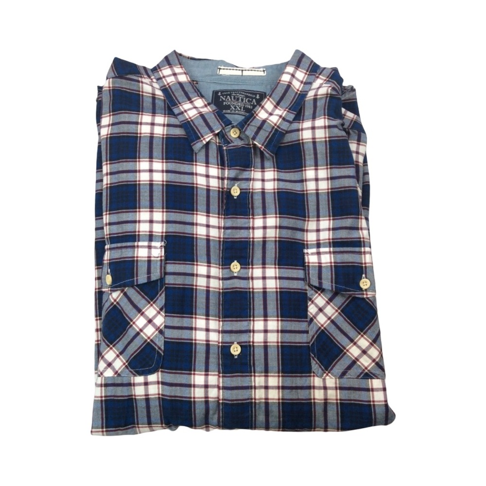 Nautica Long Sleeve Button Front Plaid Shirt XXL